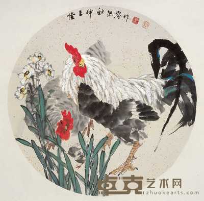 王迎春 癸未(2003年)作 鸡仙图 镜心 58×58cm